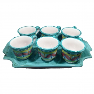 Set of 6 coffee cups with ramin green one-color tray in Vietri ceramic.
