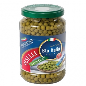 extra-fine peas in glass of 360 Gr. Blu Italia