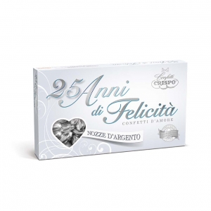 Confetti Crispo 25 years of Happiness sugared almond natural silver 500 Gr.