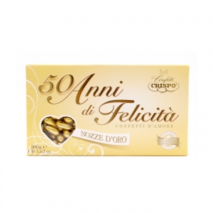 Confetti Crispo 50 years of Happiness sugared almond extra peeled gold wrapped 500 Gr.