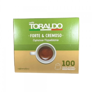 Café Toraldo fort et crémeux, 100 capsules compatibles Nespresso.